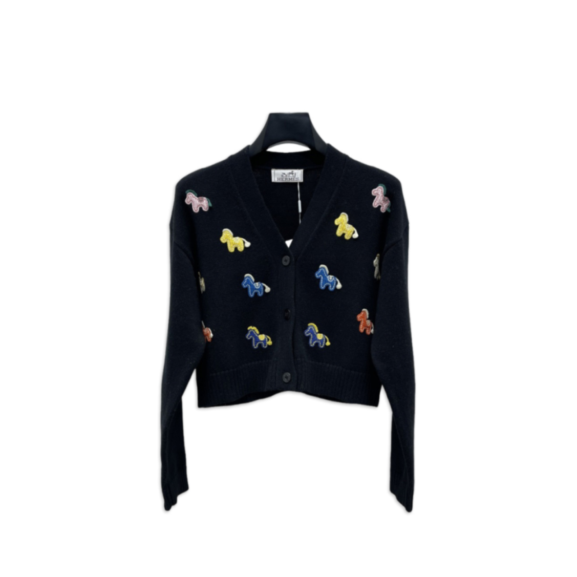 HERMES COLORFUL PONY V-NECK CARDIGAN